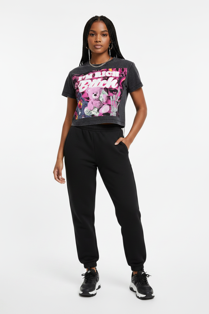 "I'm Rich B****" Washed Crop Top