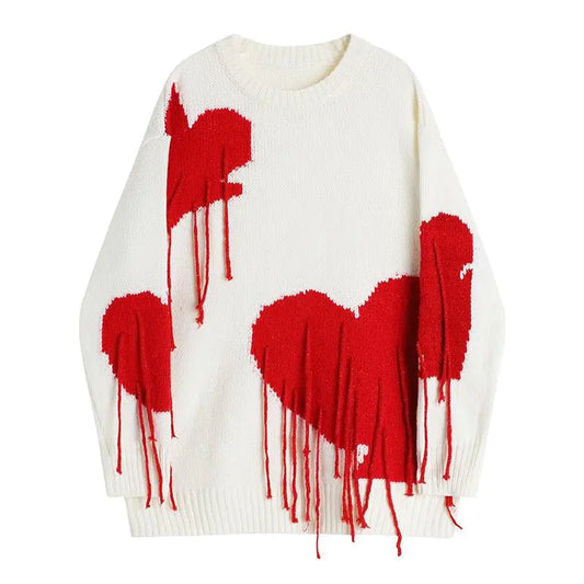 Heart-Shaped Tassel Sweater
