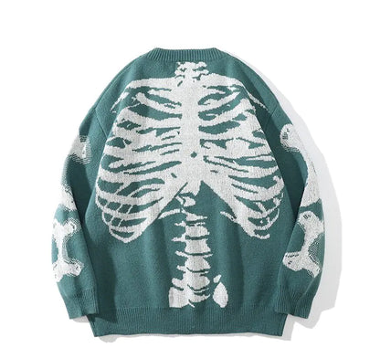 Loose Skeleton Print Sweaters - Blaq Aesthetics