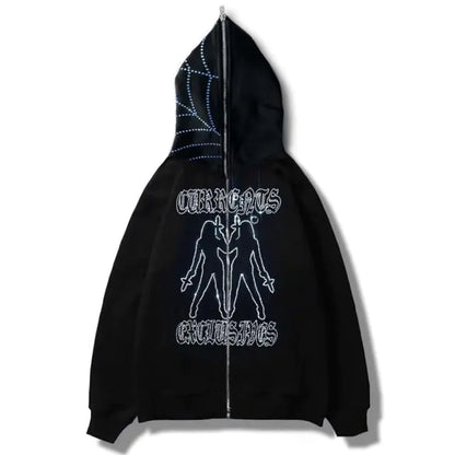 Y2K Rhinestone Autumn Goth Hoodie