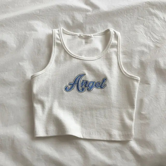 Y2K Embroidered Letters Crop Top