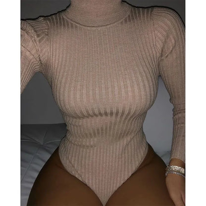 Ribbed Knitted Turtleneck Bodysuit: Long Sleeve