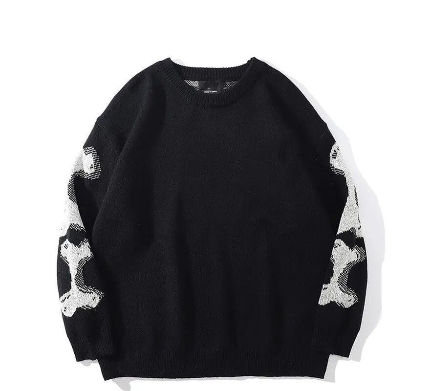 Loose Skeleton Print Sweaters - Blaq Aesthetics