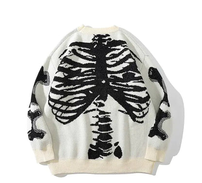 Loose Skeleton Print Sweaters - Blaq Aesthetics