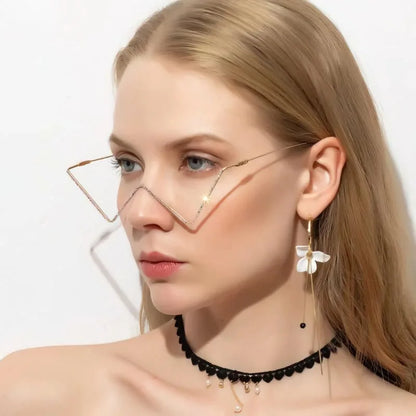 Unique Diamond-Decorated Half-Metal Frame Glasses