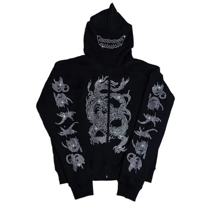 Y2K Rhinestone Autumn Goth Hoodie