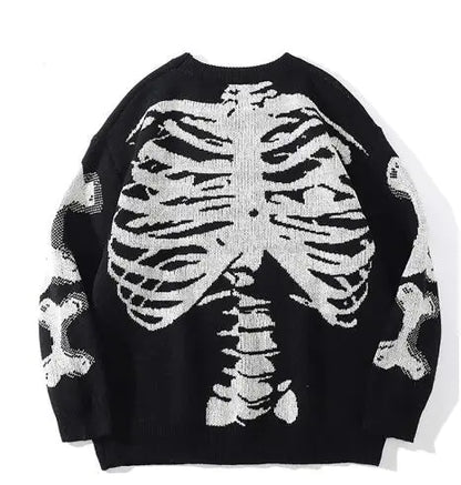 Loose Skeleton Print Sweaters - Blaq Aesthetics