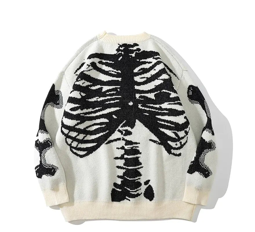 Loose Skeleton Print Sweaters - Blaq Aesthetics