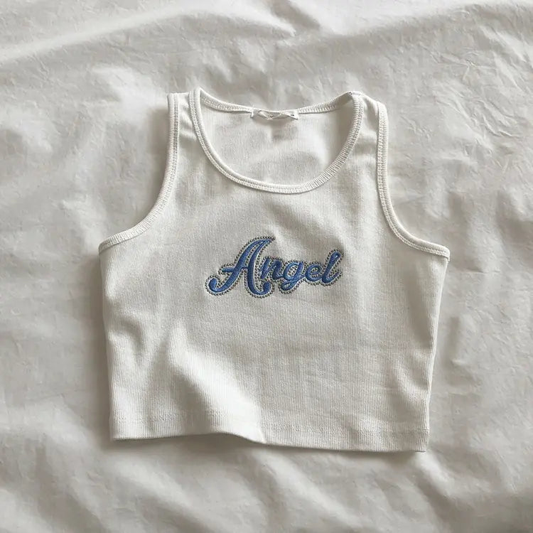 Y2K Embroidered Letters Crop Top