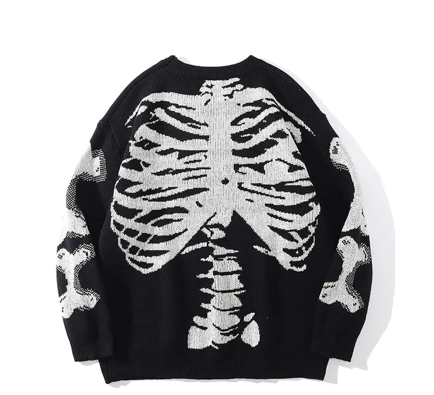 Loose Skeleton Print Sweaters - Blaq Aesthetics