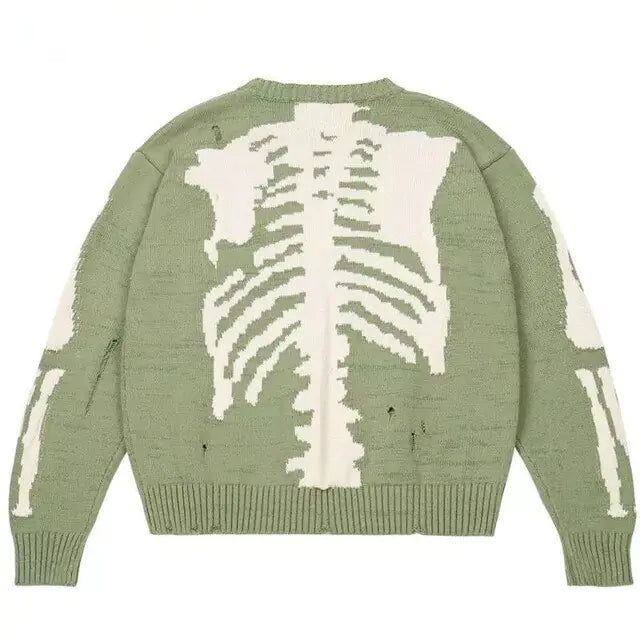 Loose Skeleton Print Sweaters - Blaq Aesthetics