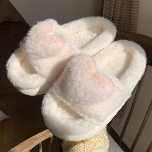 Heart Love Fluffy Fur Slippers - Blaq Aesthetics