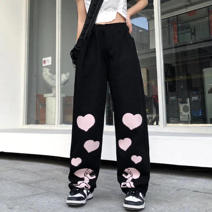 Love Skull Bone Print Wide Leg Pants - Blaq Aesthetics