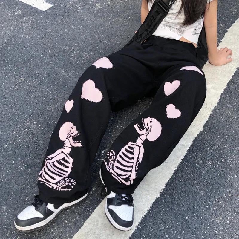 Love Skull Bone Print Wide Leg Pants - Blaq Aesthetics