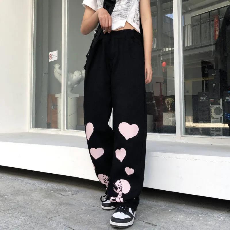 Love Skull Bone Print Wide Leg Pants - Blaq Aesthetics