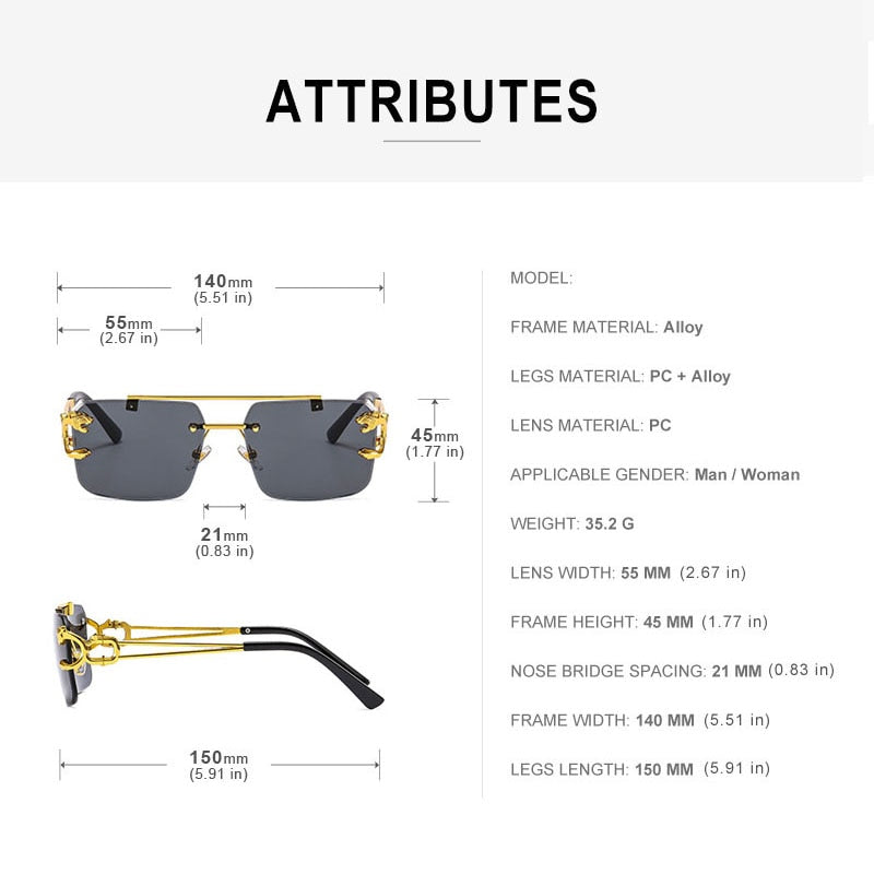 Metal Rimless Sunglasses Blaq Aesthetics